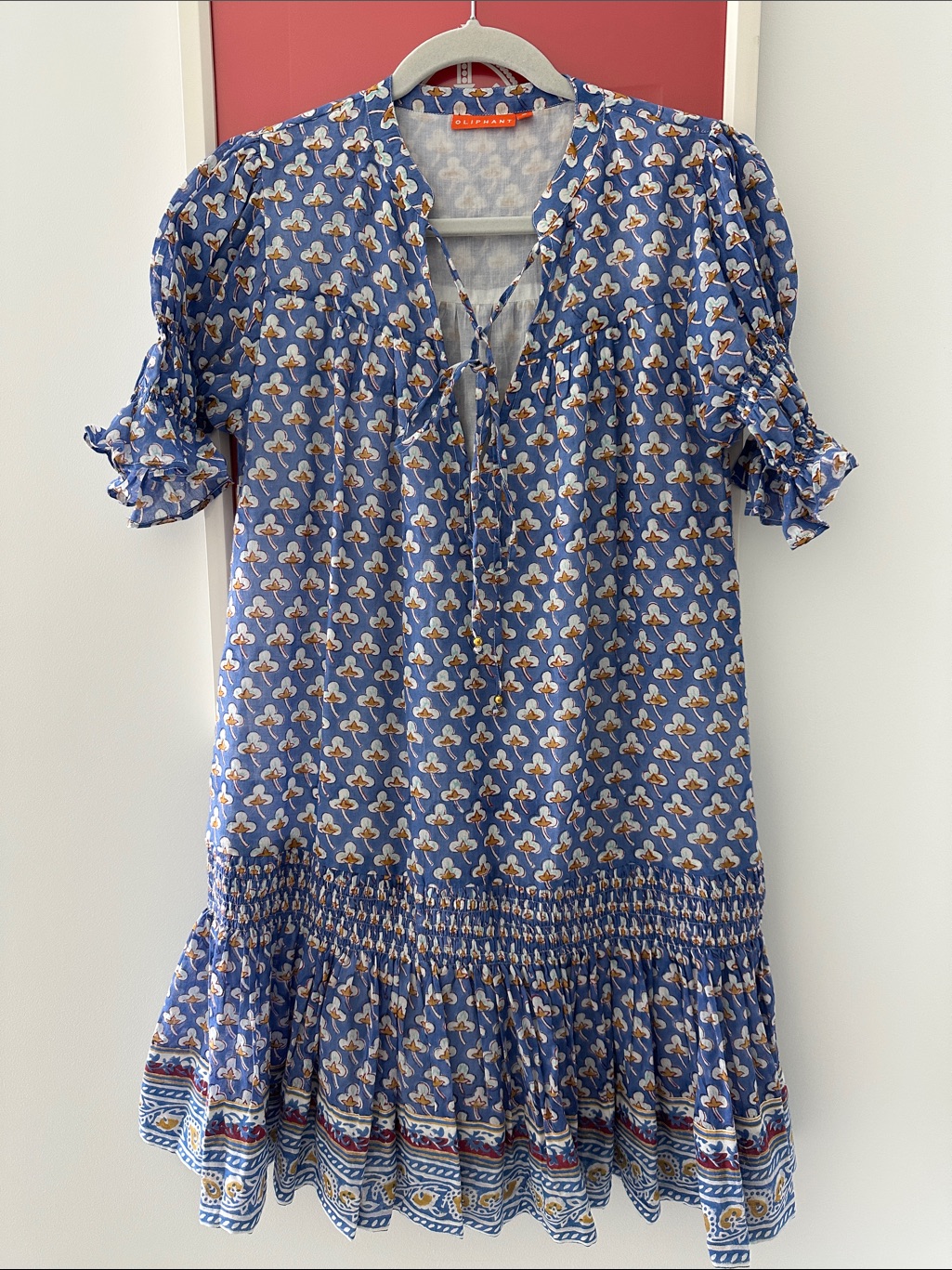 Oliphant Blue Floral Tie-Neck Blouse - Size Small